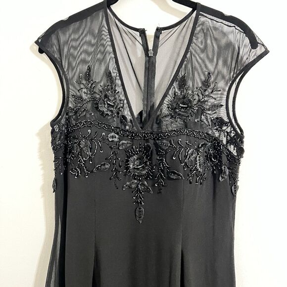 JS Boutique Silk Gown Dress Size 8 Black Lace Bodice Embroidered Evening Party - Picture 2 of 8